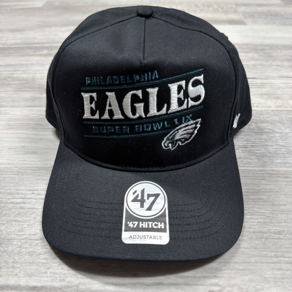 '47‎ Hitch Philadelphia Eagles NFL Super Bowl LIX Adjustable Hat Black OSFM New